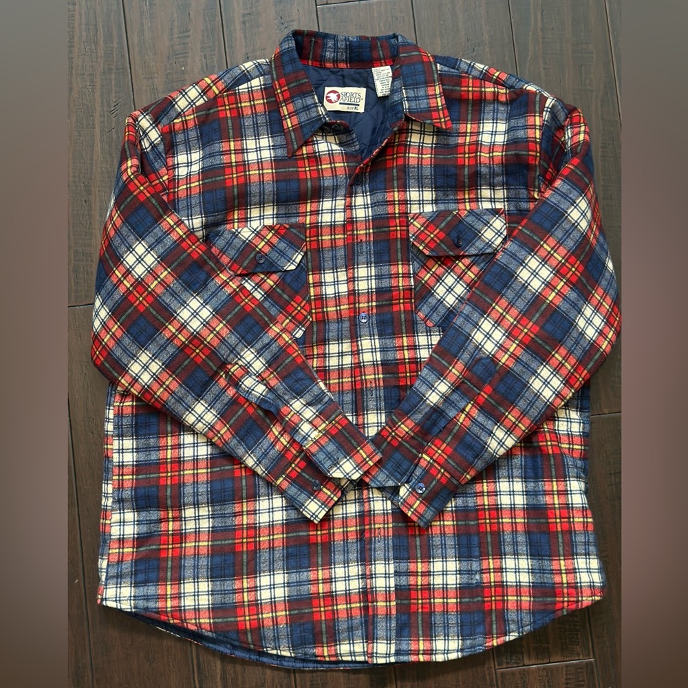 Classic Plaid Button-Down Shirt in Red, Blue, and Cream